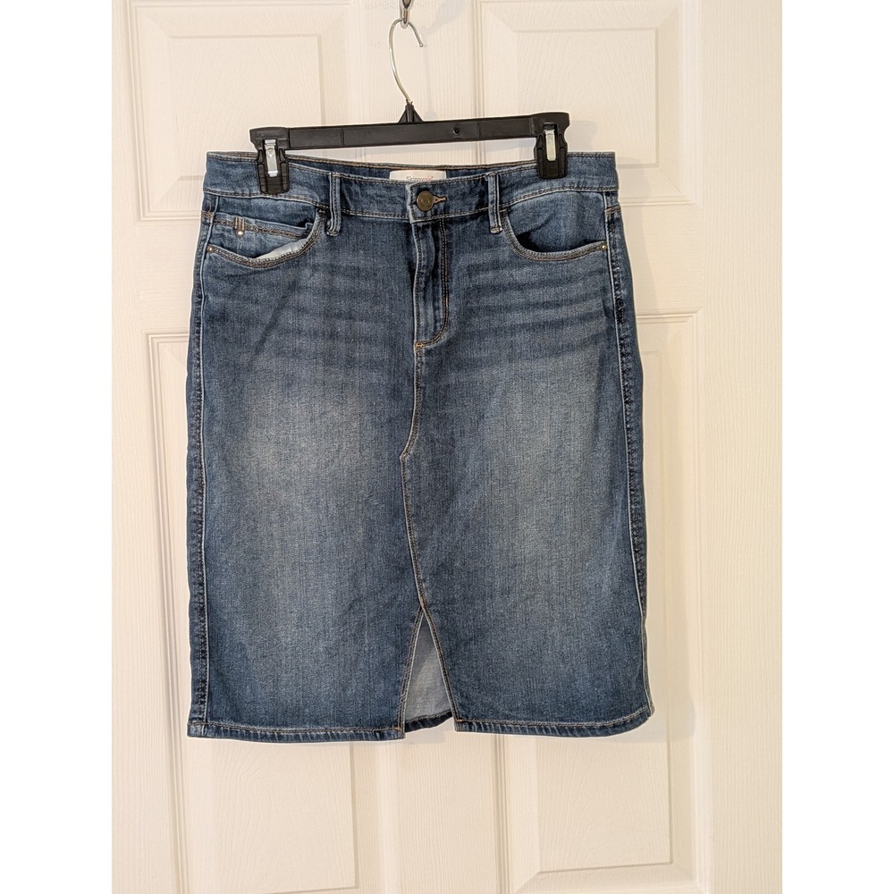 Skinnygirl Denim Skirt Stretch Pencil Jean Skirt Front Slit Size 30